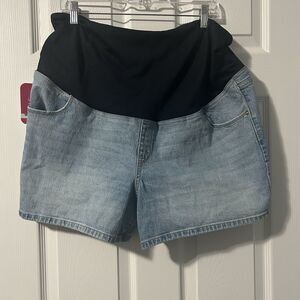 Ingrid & Isabel Maternity Size 16 Midi Denim Shorts Crossover Panel NWT